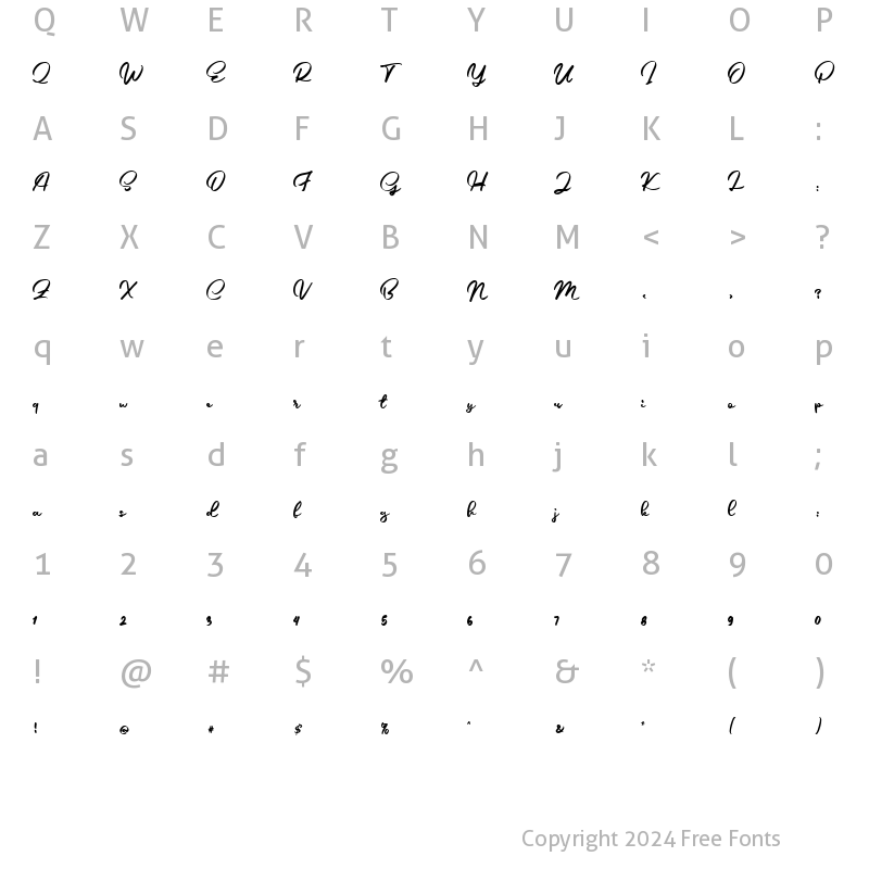 Character Map of Salifa Script Regular