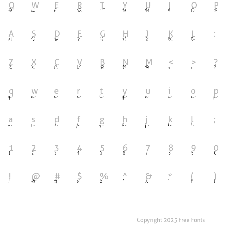 Character Map of Sallamest Script Regular