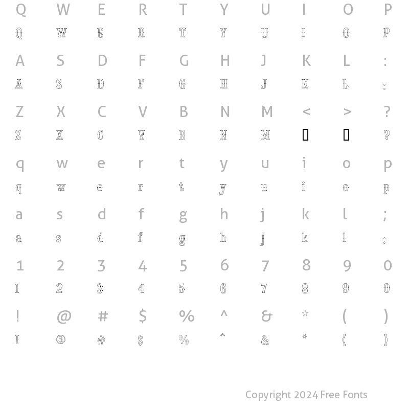 Character Map of Saloon Girl Fill Lines Regular