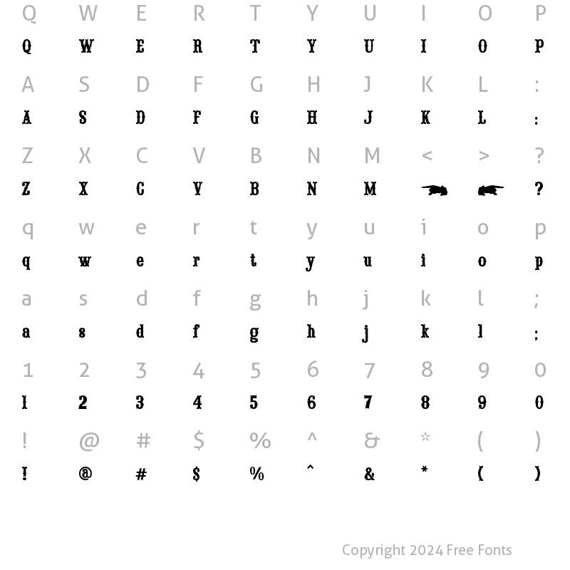 Character Map of Saloon Girl Fill Regular