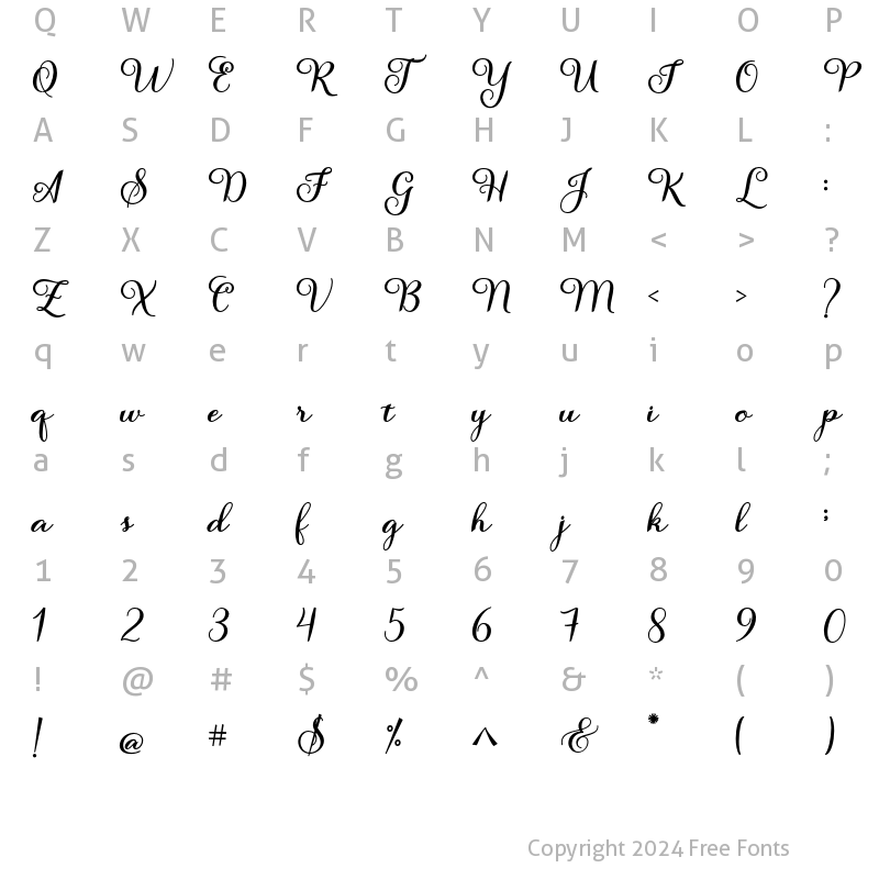 Character Map of Salsadila Script Bold Regular