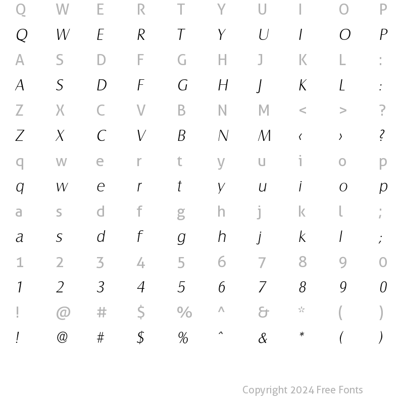 Character Map of Salzburg-XlightIta Regular