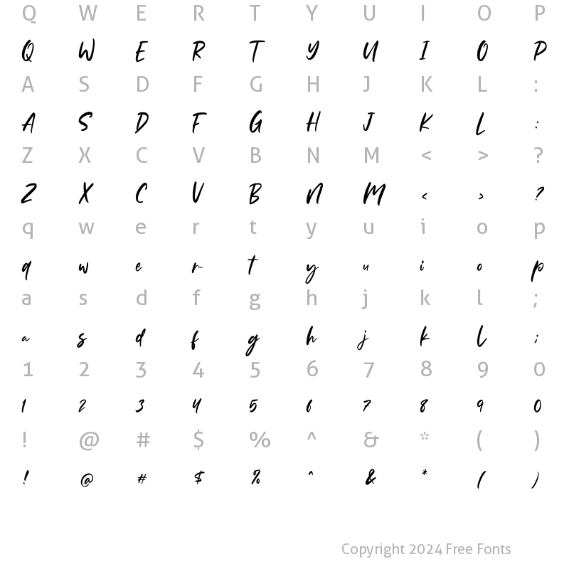 Character Map of Samanthy Regular