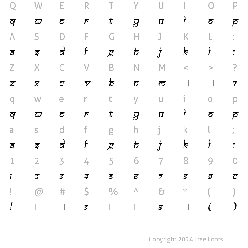 Character Map of Samarkan Oblique