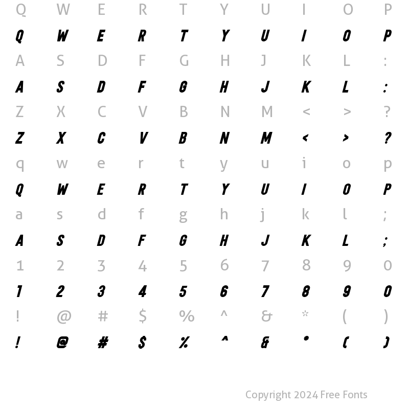 Character Map of SANDBOX Bold Italic