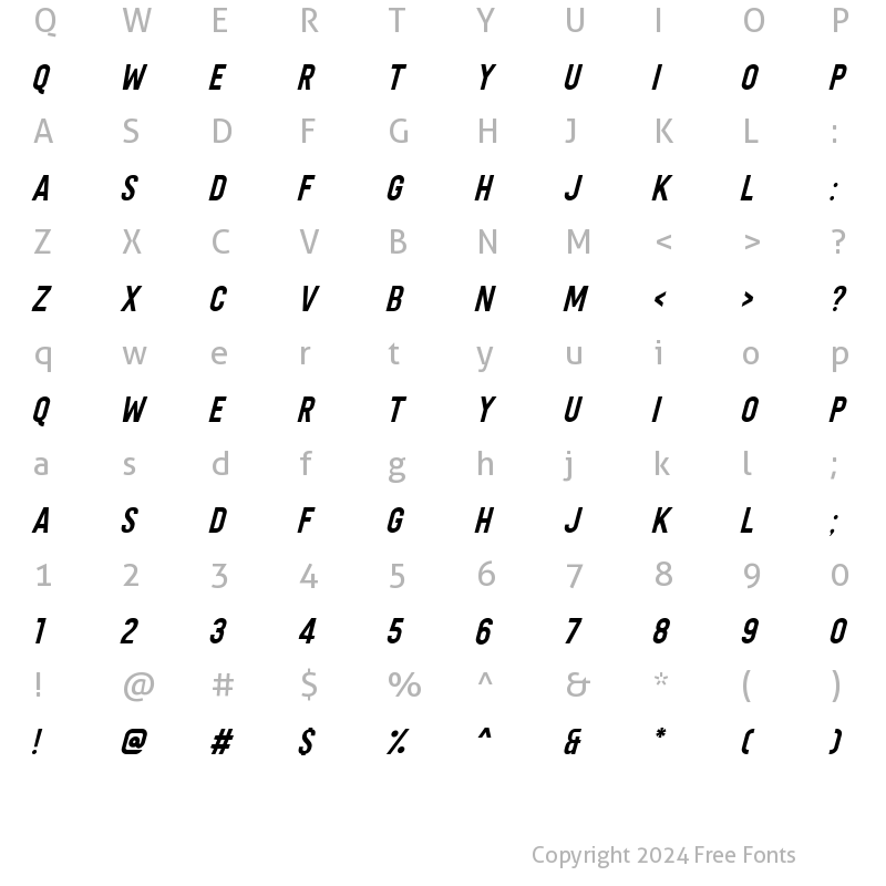 Character Map of SANDBOX Italic