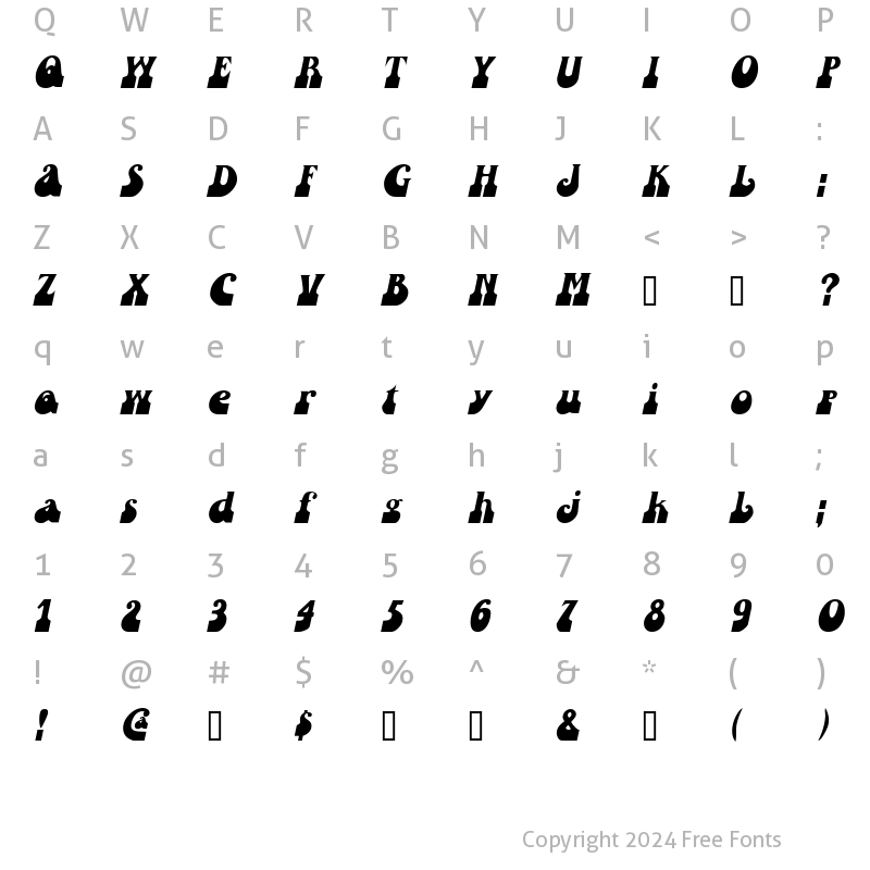 Character Map of SandCastles Oblique