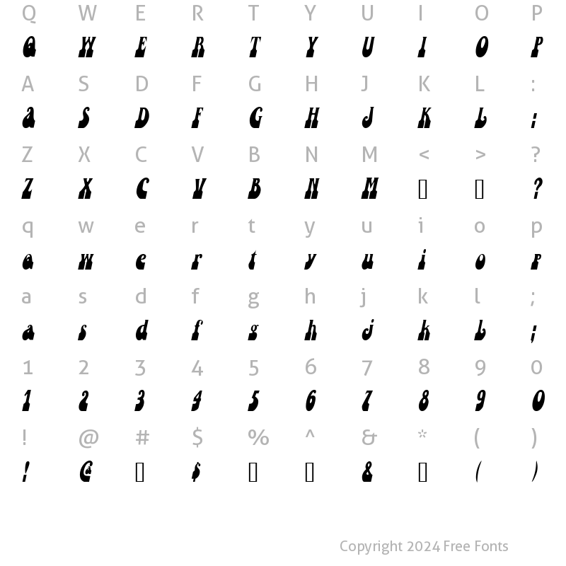 Character Map of SandCastlesCondensed Oblique