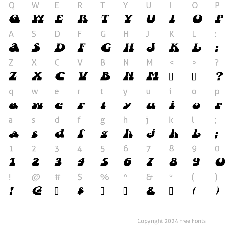 Character Map of SandCastlesExtended Oblique