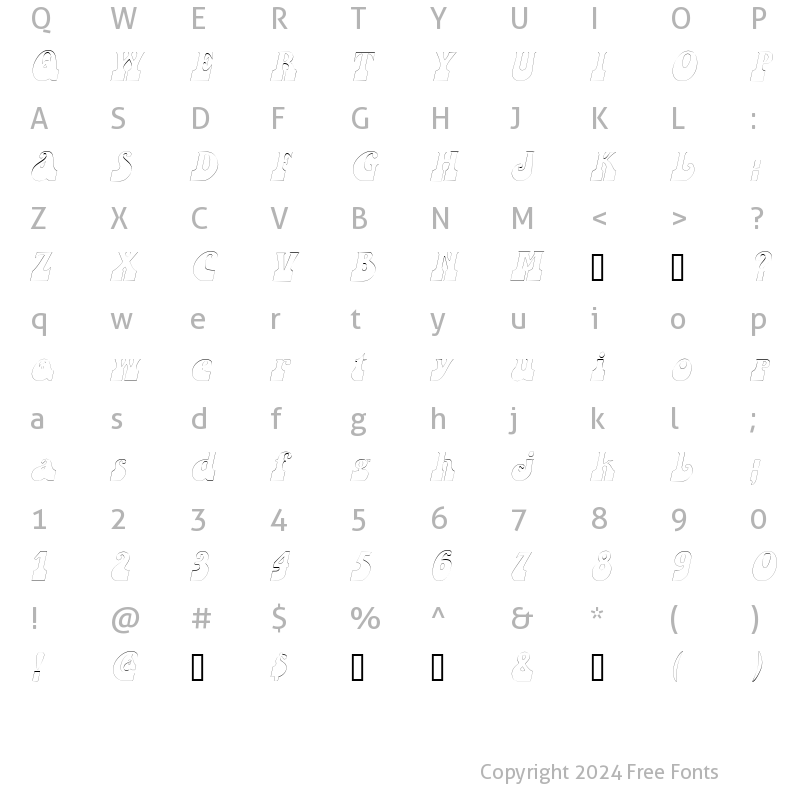 Character Map of SandCastlesOutline Oblique