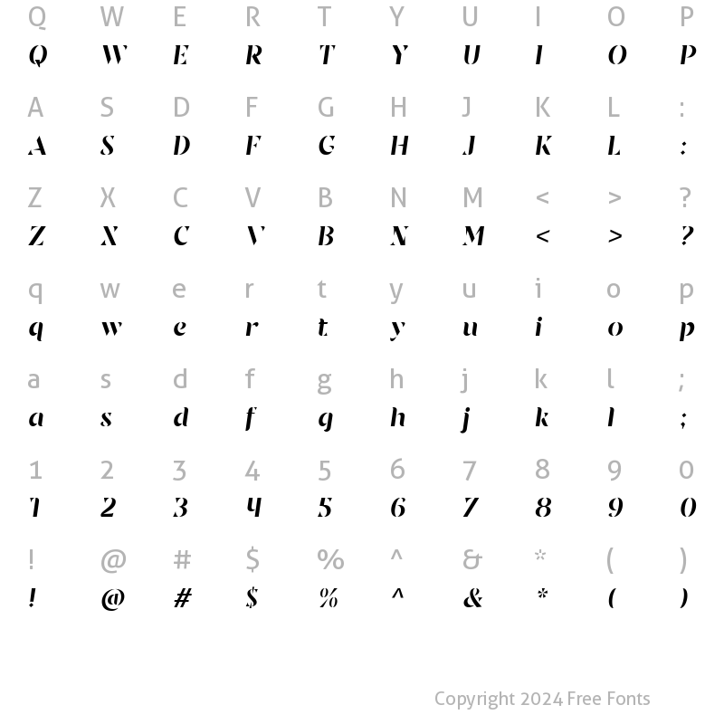 Character Map of Sandega Italic