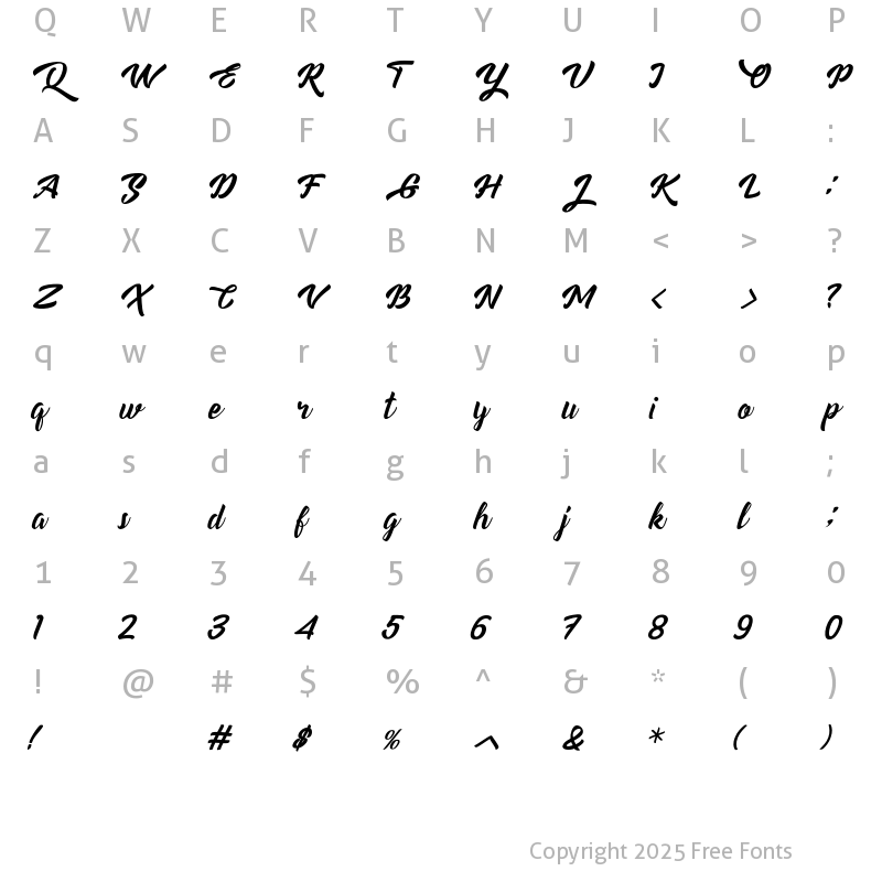 Character Map of Sandglow Alt Regular