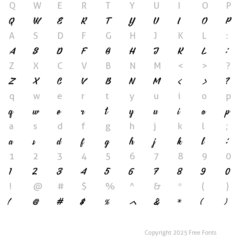 Character Map of Sandglow Regular