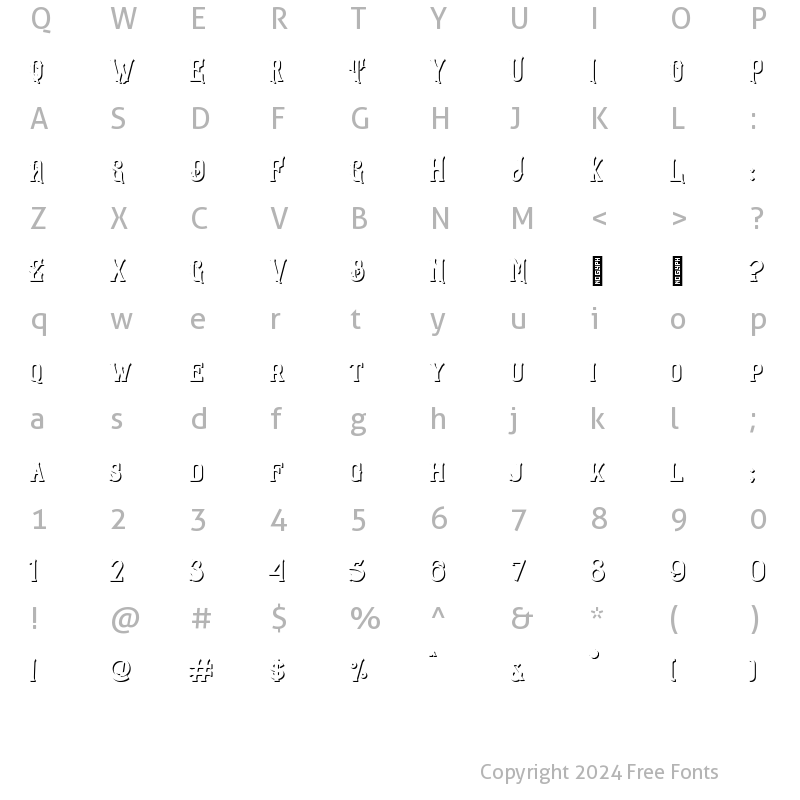 Character Map of Sandorian Minus Outline Solid Shadow