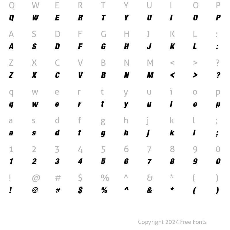 Character Map of Sans Black Cond. ITALIC