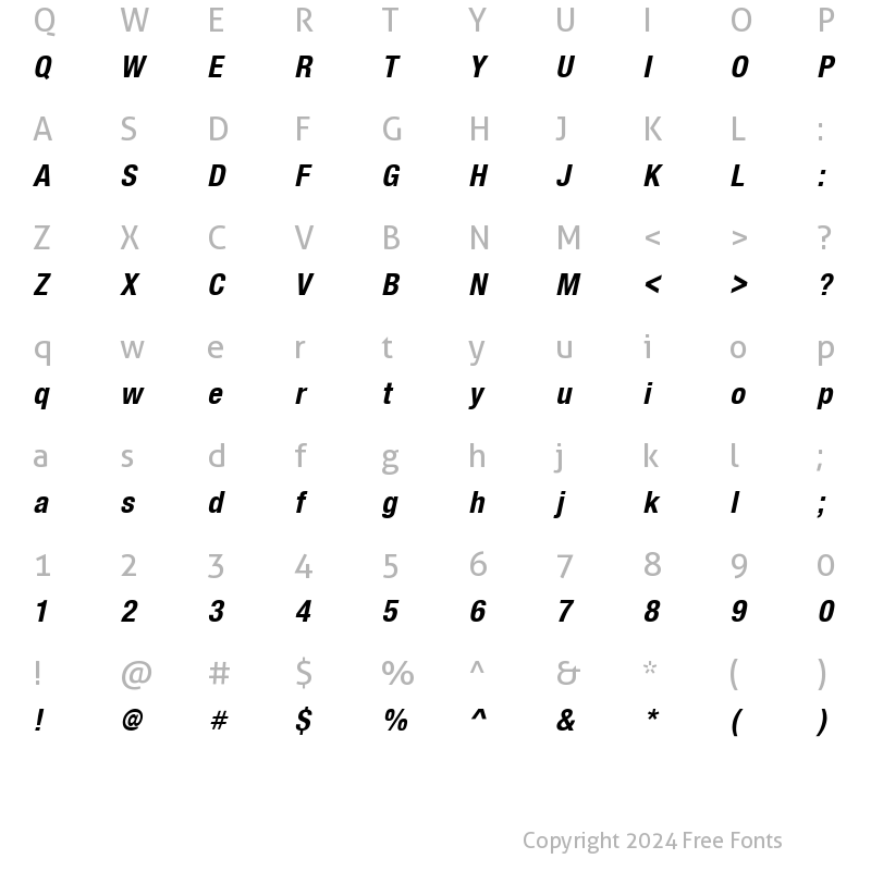 Character Map of Sans Condensed BOLDITALIC