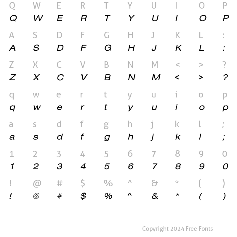 Character Map of Sans Extended Oblique Regular