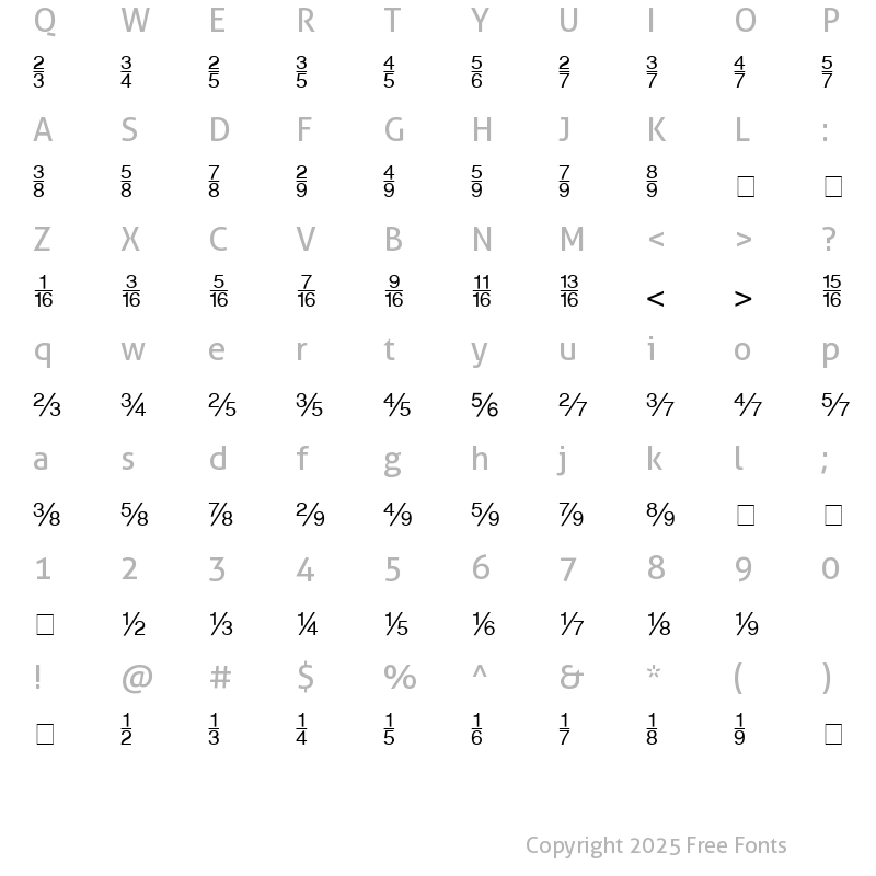 Character Map of Sans Fractions Plain