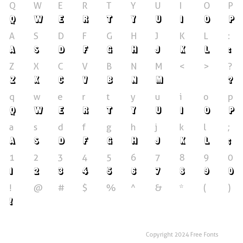 Character Map of Sans Serif Shaded Regular