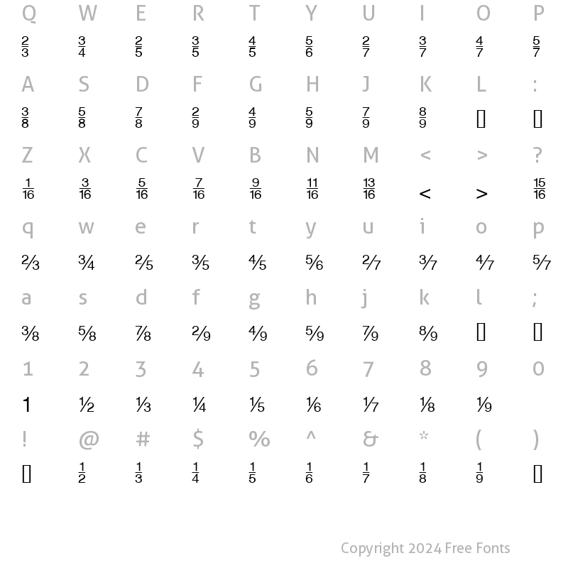 Character Map of SansFractions Regular