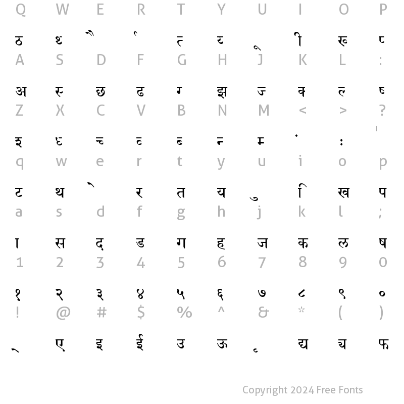 Character Map of Sanskrit 98 Regular