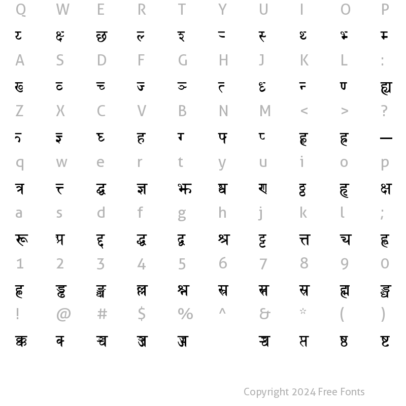 Character Map of Sanskrit Bold