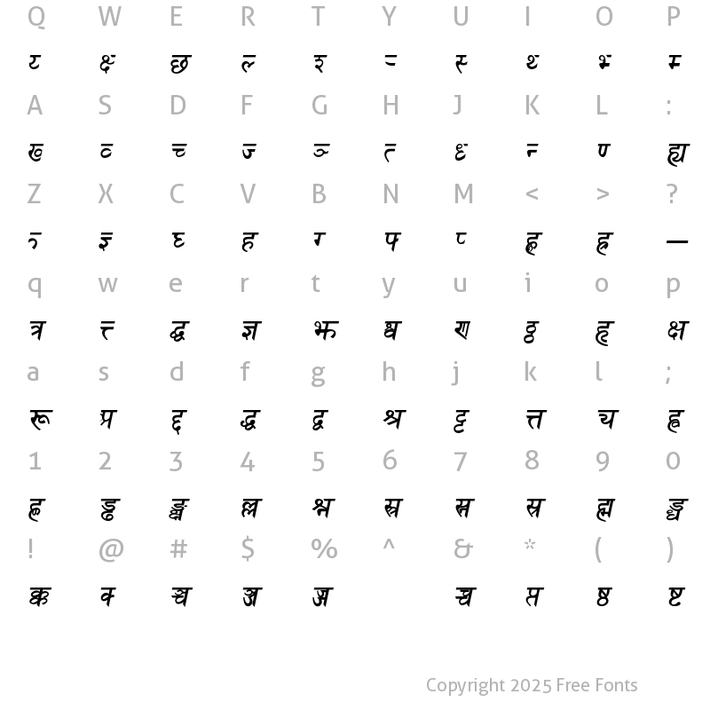 Character Map of Sanskrit Bold Italic