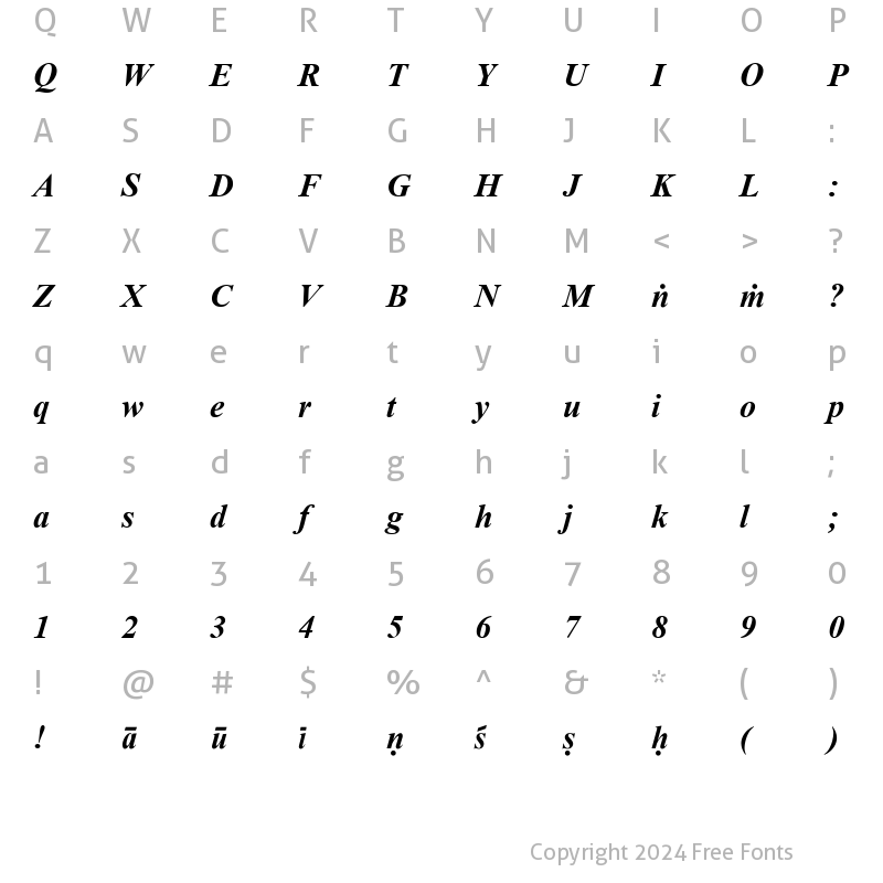 Character Map of Sanskrit  Roman Bold Italic