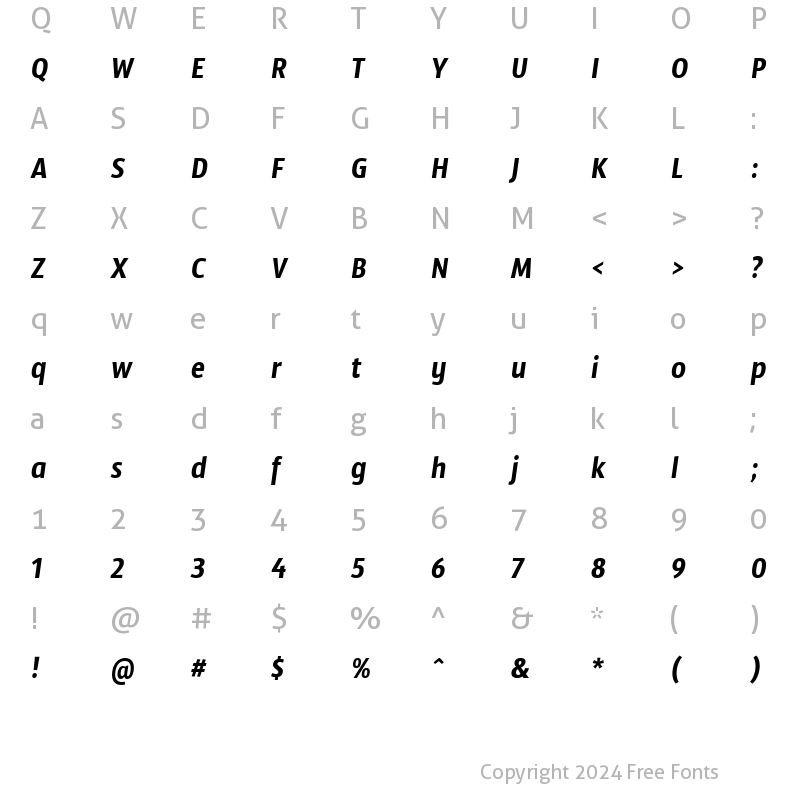 Character Map of Sansus Webissimo Italic