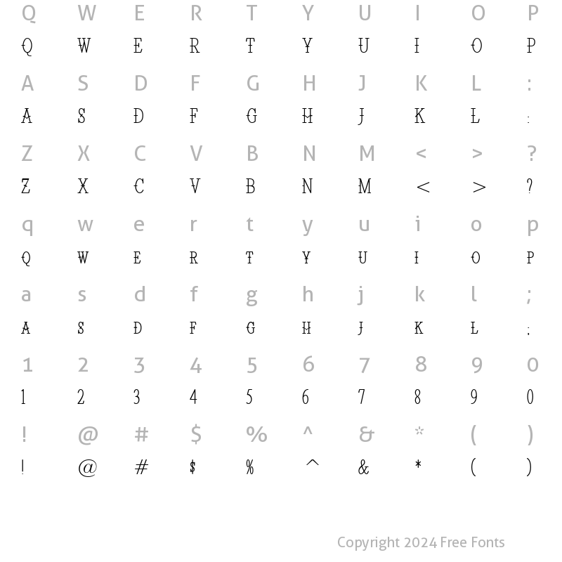 Character Map of Santiago BTN Condensed Light Regular