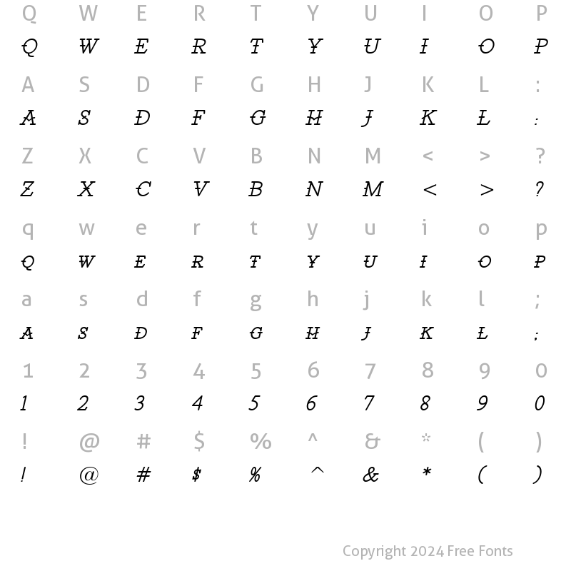 Character Map of Santiago BTN Oblique