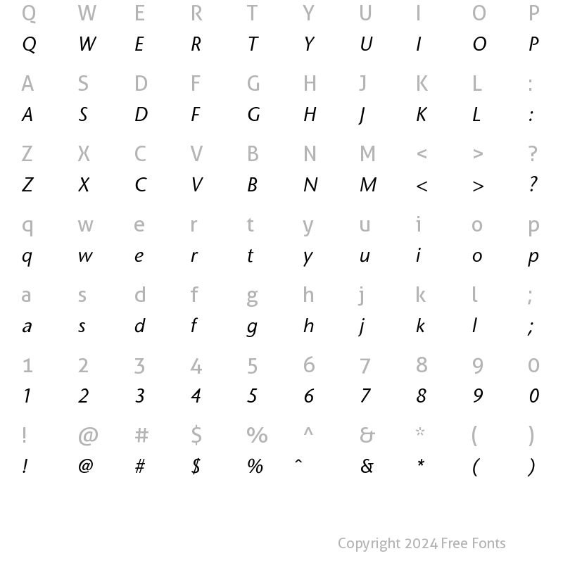 Character Map of SapirSeasItalic Regular