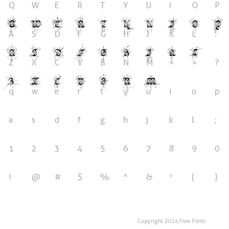 Character Map of Saraband Initials Regular