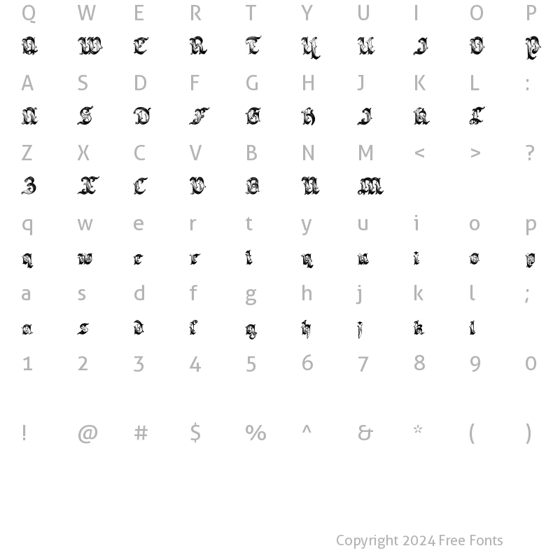 Character Map of Saraband Lettering Regular