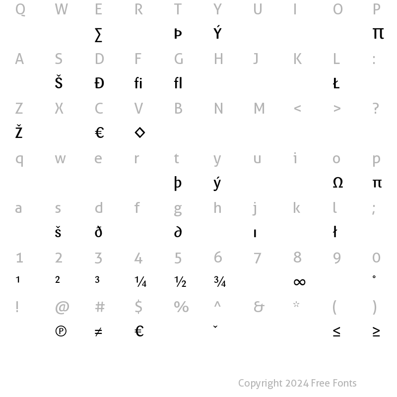 Character Map of Sari Exp Medium