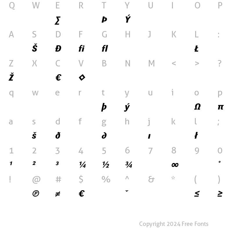 Character Map of Sari ExtraBoldExp Italic