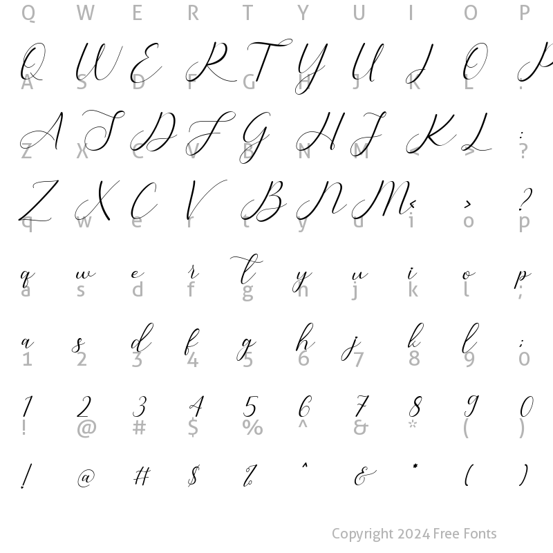 Character Map of Sarilla Script Italic