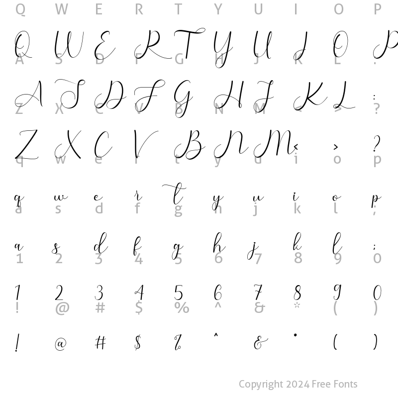 Character Map of Sarilla Script Regular