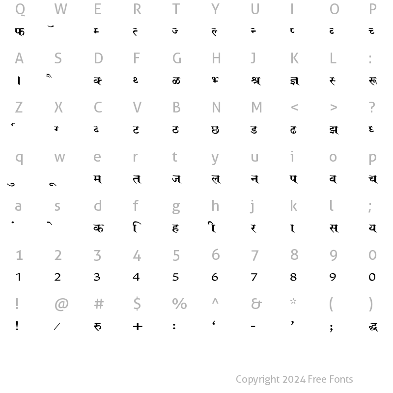 Character Map of Saroj Wide Regular