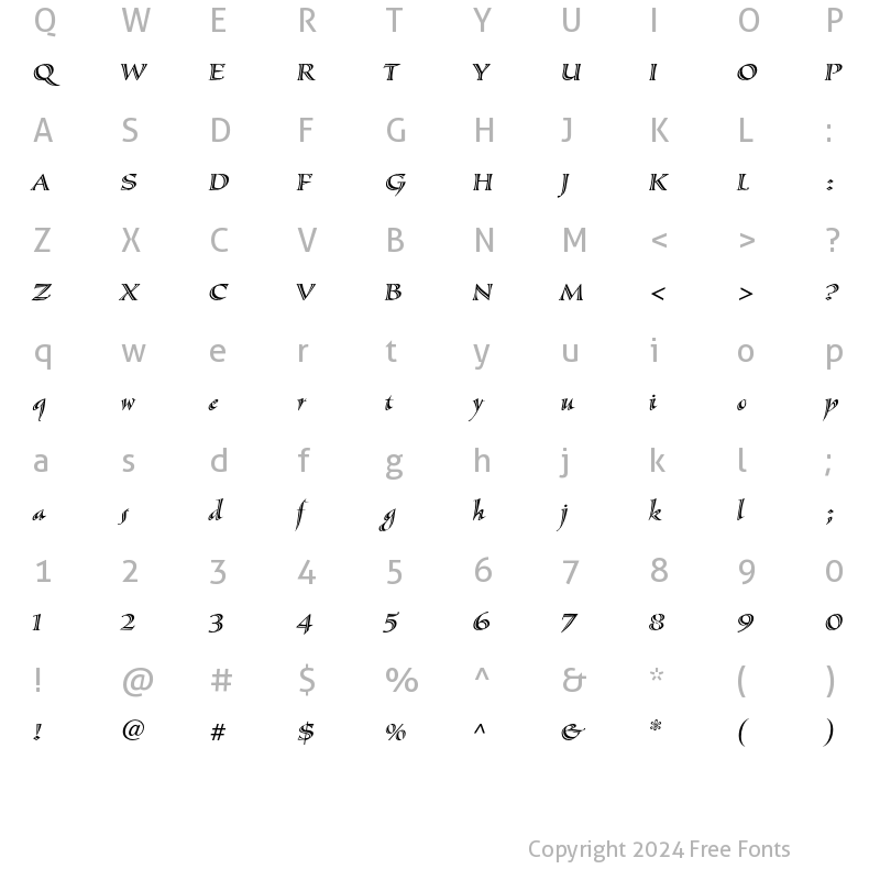 Character Map of Sassafras Italic