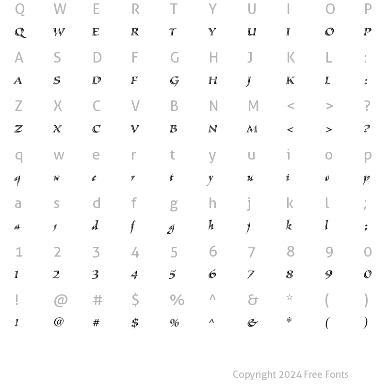 Character Map of Sassafras-Italic Regular