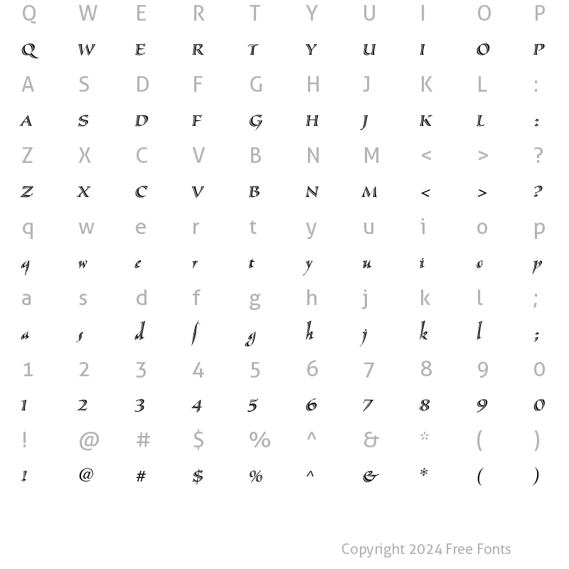 Character Map of Sassafras-LxItalic Regular