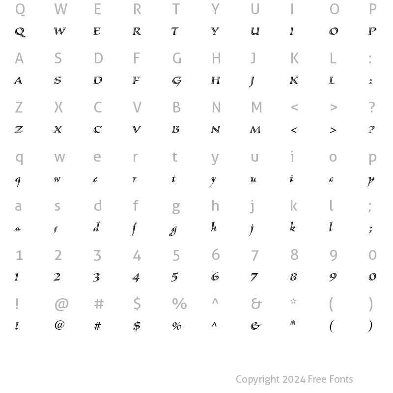 Character Map of Sassafras Std Italic