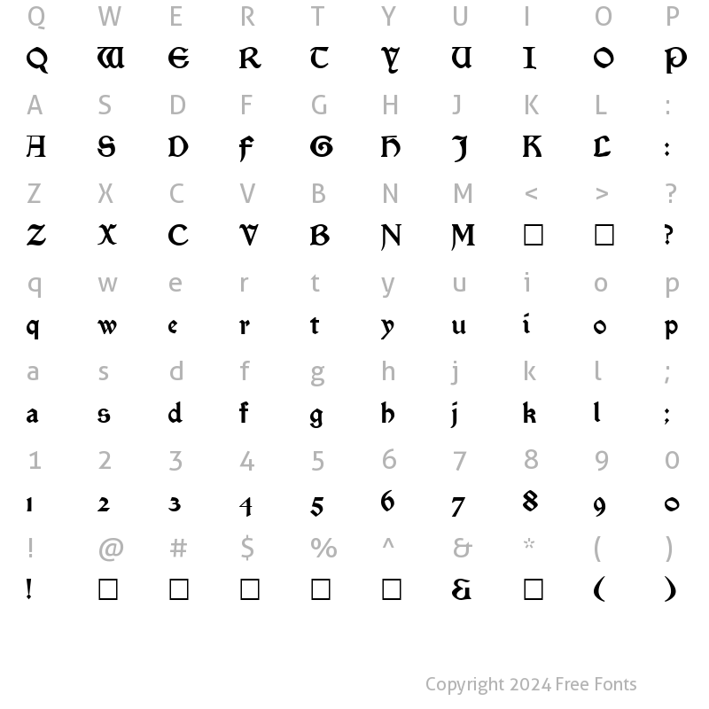 Character Map of Satanick Regular