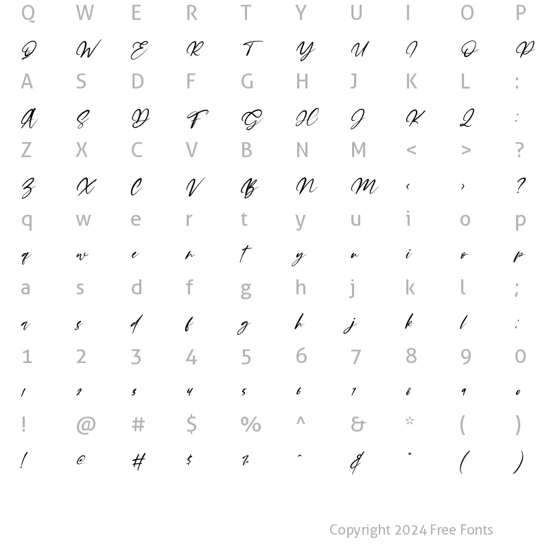 Character Map of Satisfield Italic