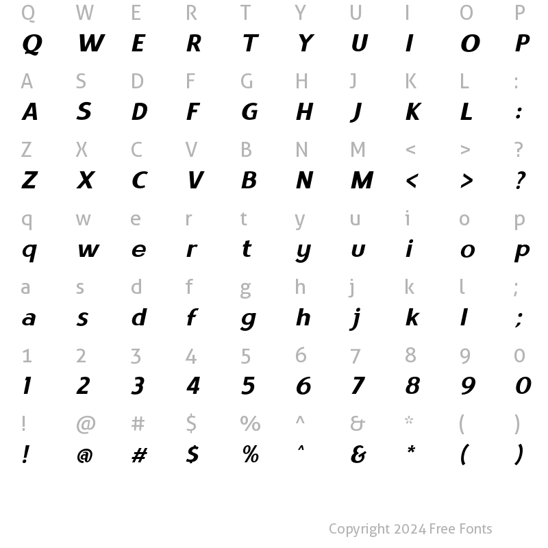 Character Map of Satrio Bold Italic