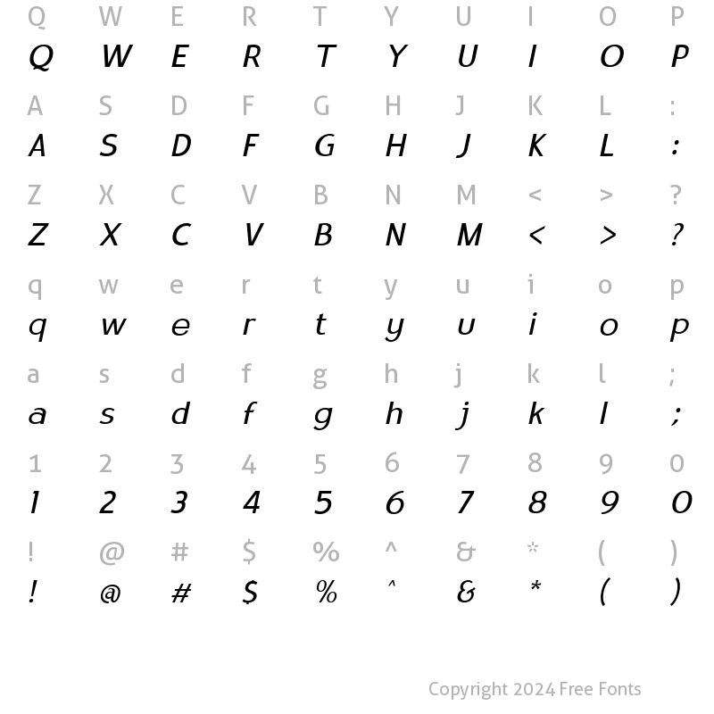 Character Map of Satrio Light Italic