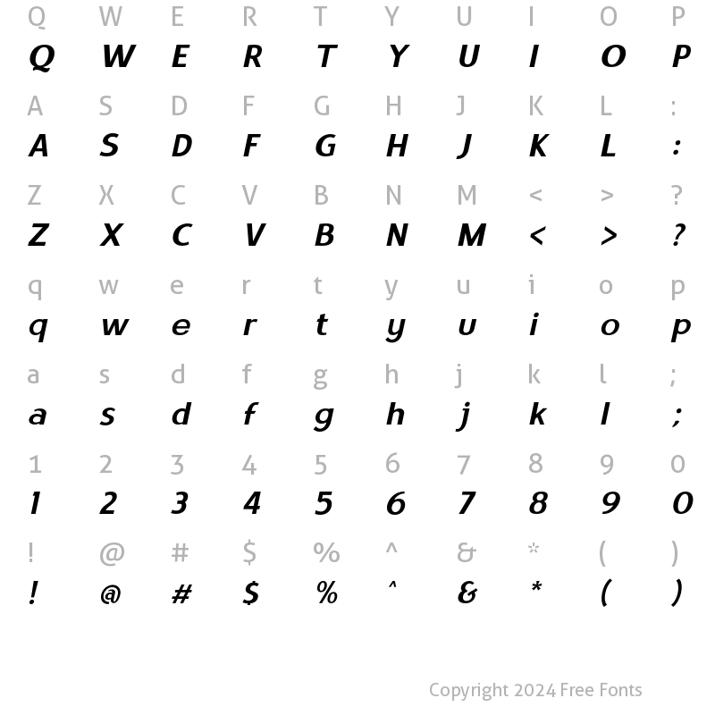 Character Map of Satrio Semi Bold Italic