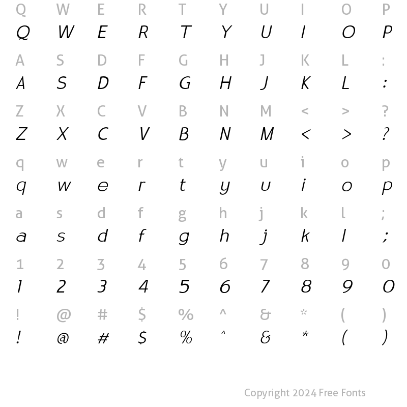 Character Map of Satrio Thin Italic