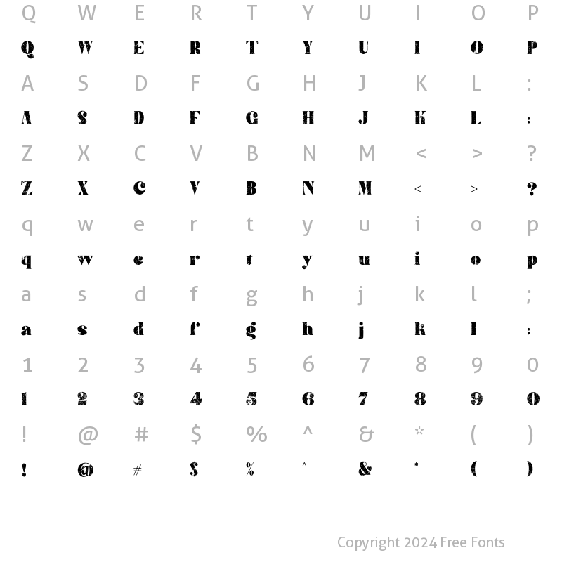 Character Map of Sattin Serif